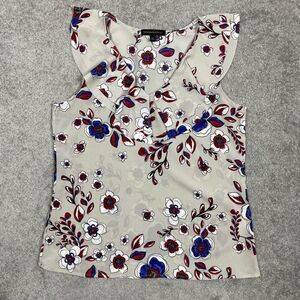 Banana Republic Women’s Small Grey Floral Ruffled Neckline Blouse Top Shirt